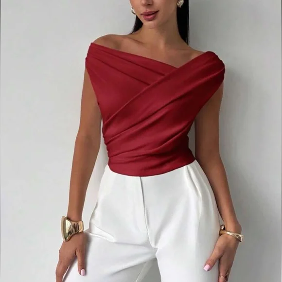 Elegant White Off-Shoulder Asymmetrical Neck Blouse